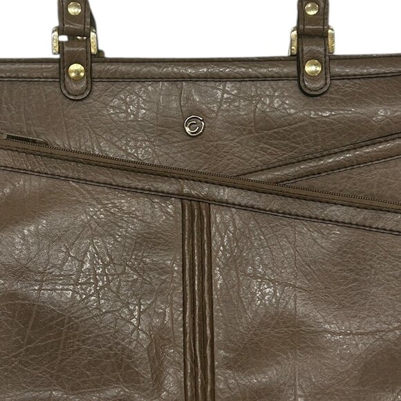 Vintage Cornell Creations Leather Handbag Light Brown Structured Architectural - Picture 3 of 13